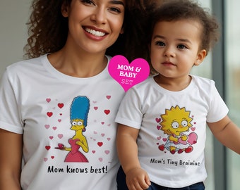 Conjunto de mamá y bebé / Conjunto de camisetas orgánicas para mamá y bebé de Los Simpson / / Conjunto de regalos para mamá y bebé / Regalo del Día de la Madre / Conjunto superior de mamá y bebé de Los Simpson