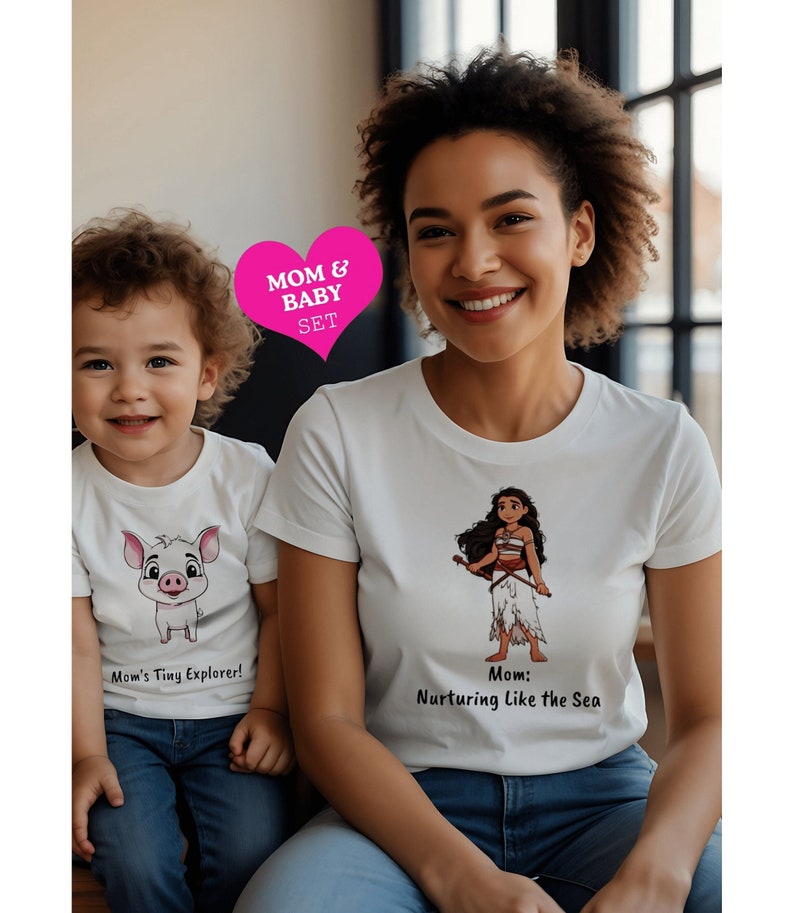 Ensemble maman et bébé Ensemble t-shirt pour maman et bébé Moana bio Ensemble de t-shirts Moana pour maman et bébé Cadeaux Fête des Mères T-shirts assortis Moana pour bébé image 1