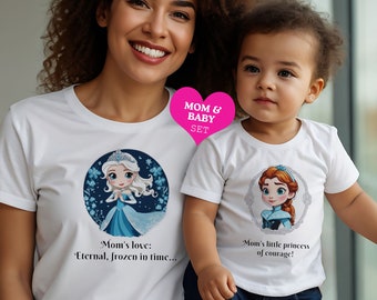 Mama und Baby Set | Bio Elsa und Anna Mama und Baby Tee Set | | Mama und Baby T-Shirt-Set | Muttertagsgeschenk | Die Eiskönigin - Mama und Baby - Top Set