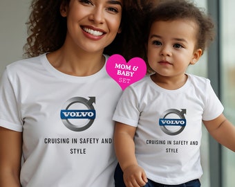 Ensemble maman et bébé Volvo | Ensemble Volvo bio pour maman et bébé | Ensemble de t-shirts pour mère et bébé Volvo | Cadeaux Volvo pour les mères | Ensemble de t-shirts Volvo