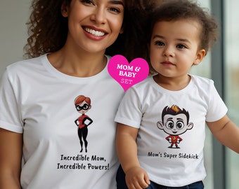 Ensemble maman et bébé | Ensemble de t-shirts pour maman et bébé Les Indestructibles bio | | Cadeaux pour maman et bébé | Cadeau Fête des Mères | Incroyable ensemble haut pour maman et bébé