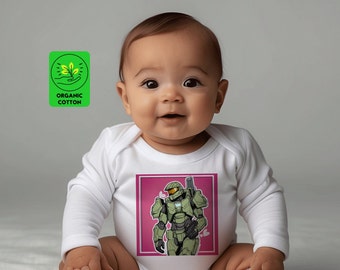 Master Chief Organic Baby Bodysuit | Master Chief Organic baby gifts ideas | Non-toxic baby suit | Unique Organic Eco-friendly Newborn Wear