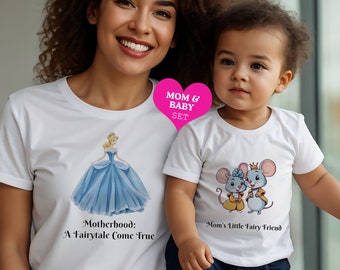 Ensemble maman et bébé | Ensemble de t-shirts pour maman et bébé Cendrillon bio | | Ensemble de t-shirts pour maman et bébé | Cadeau fête des mères | Ensemble haut Cendrillon pour bébé et maman