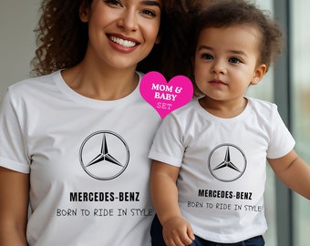 Ensemble maman et bébé Mercedes | Ensemble maman et bébé Mercedes bio | Ensemble de t-shirts pour mère et bébé Mercedes | Cadeau Fête des Mères | Ensemble de t-shirts Mercedes