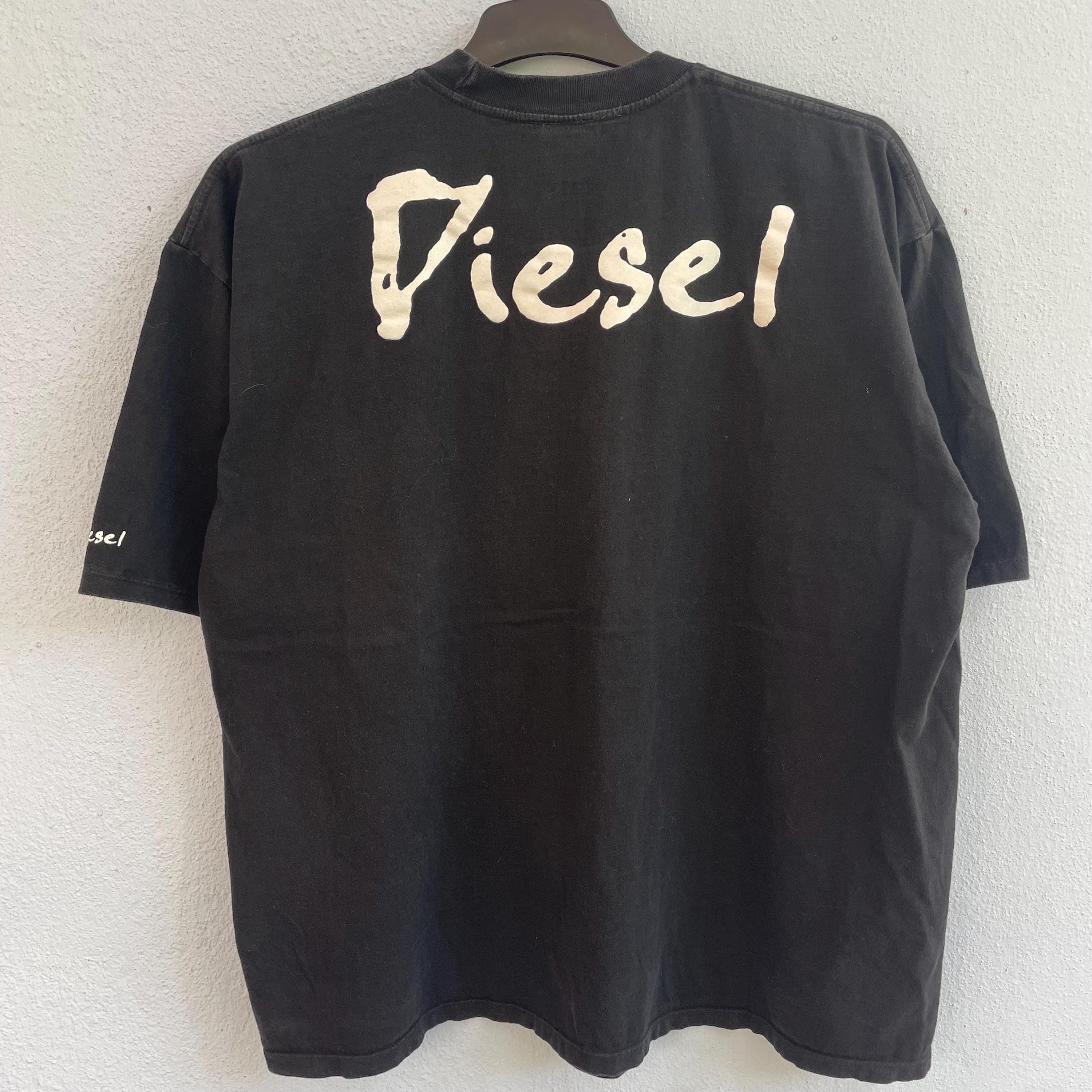 Vintage Diesel T-shirt Faded Black - Mohawk Logo Graphic Tee - Y2K