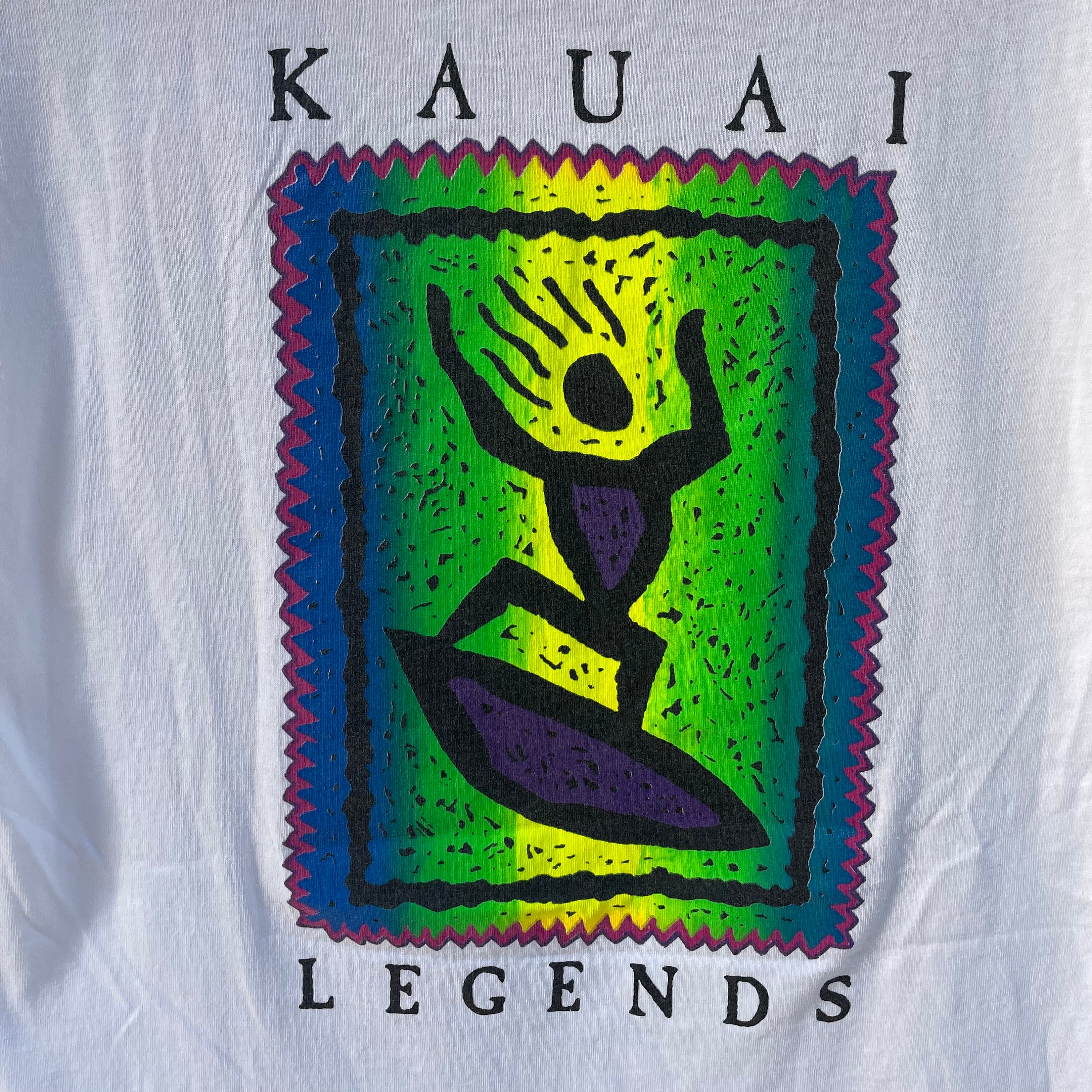 Vintage 80s Kauai Legends T-shirt White - Hawaiian Surf Tee - Neon 