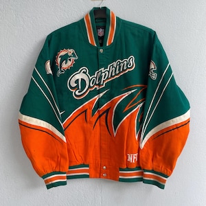 vintage Miami Dolphins Jacket vert orange - manteau universitaire brodé NFL Spellout - aviateur de football - style streetwear course Y2K - taille XL