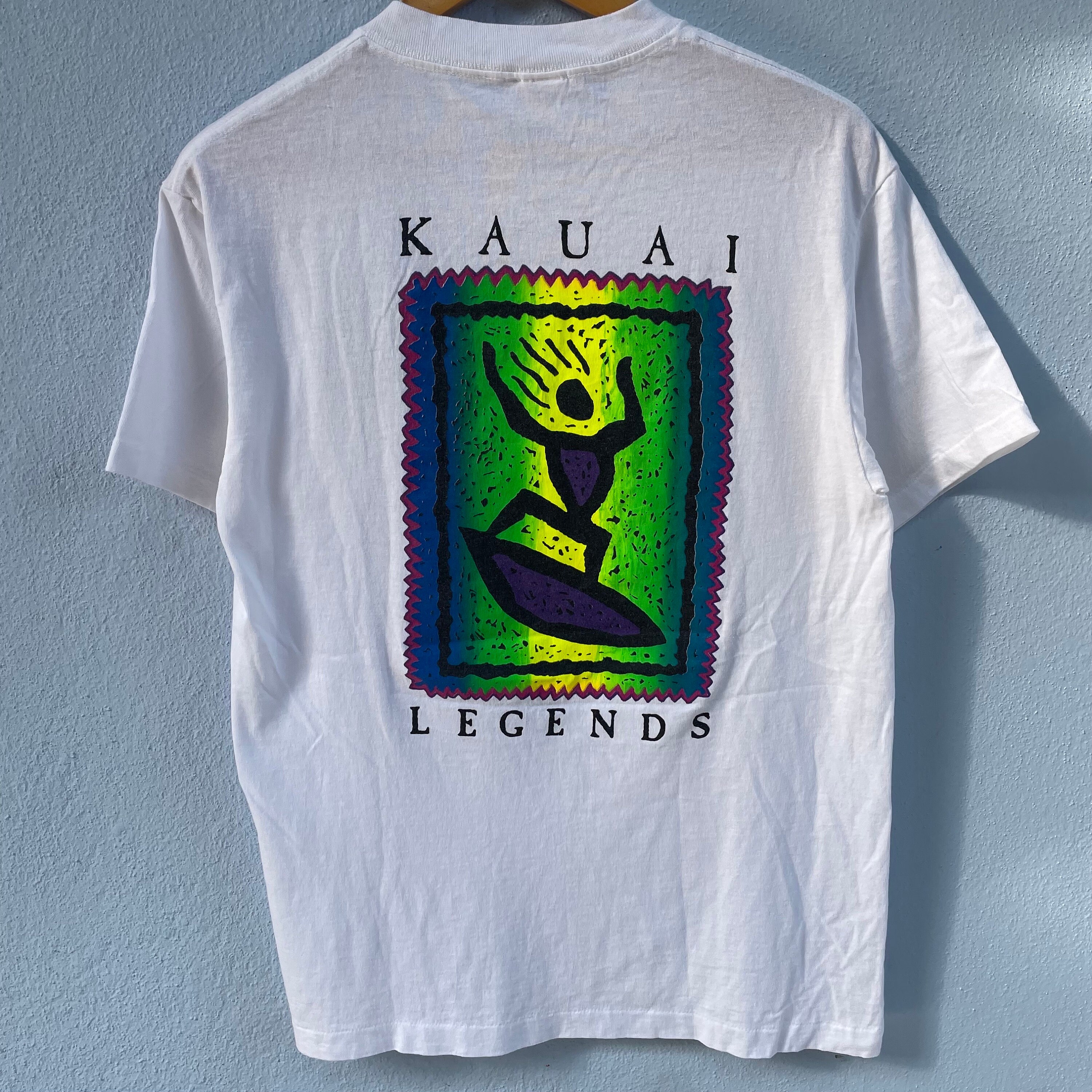 Vintage 80s Kauai Legends T-shirt White - Hawaiian Surf Tee - Neon