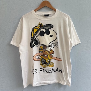 Vintage 90s Peanut Snoopy Joe Fireman Mirror Print Tshirt - Etsy