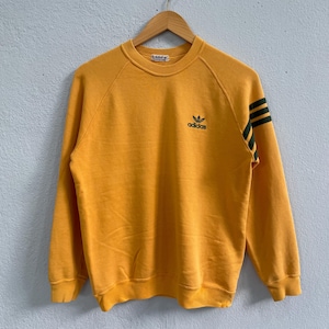 Vintage Adidas Sweatshirt Mustard Yellow Trefoil Logo Crewneck - 80s 90s Retro Sportswear Raglan Sleeve Pullover - Size Medium
