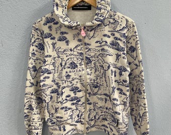Mercibeaucoup Designer Brand Map Print Zip-Up Hoodie - Artistic Japanese Designer Jacket - Whimsical All-Over Graphic Pullover size Small