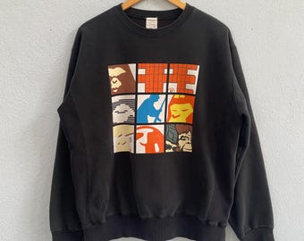 Vintage A Bathing Ape Sweatshirt Faded Black - Archive BAPE Pop Art Grid Crewneck - Nigo Era Pullover - Size XL