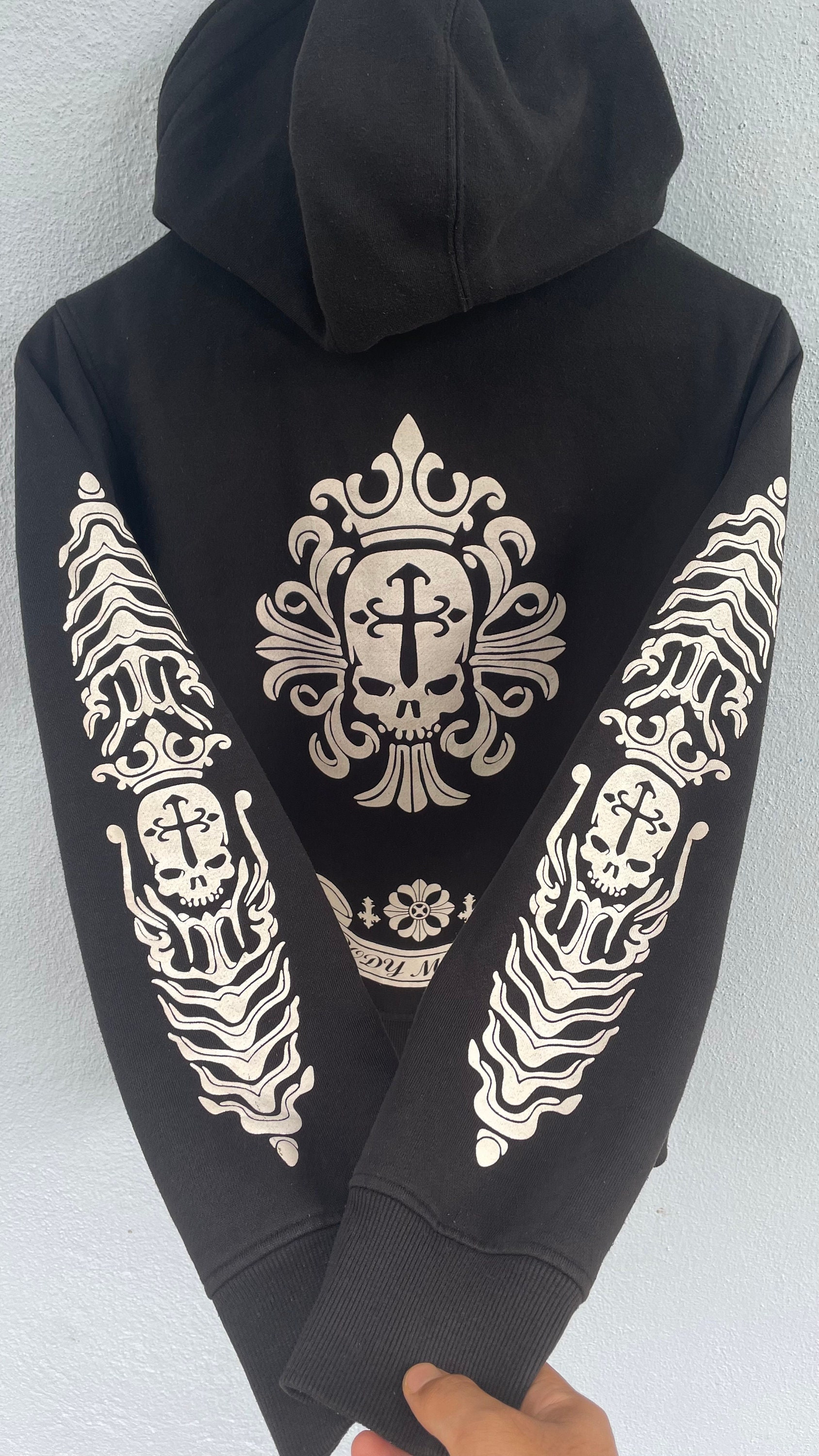 Vintage Gothic Zip up Hoodie - Y2K Skull Cross Back Graphic