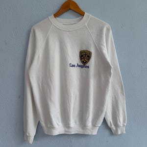 Vintage 80s Hanes California Highway Patrol Los Angeles White Sweatshirt – Retro Law Enforcement Patch Crewneck Jumper Made in USA
