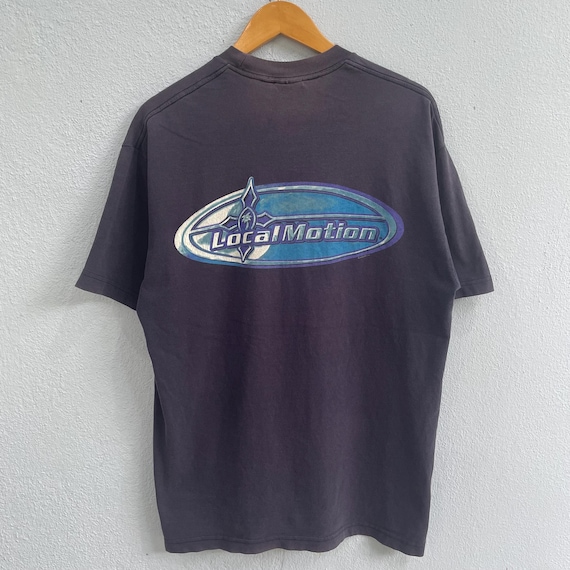 Vintage Local Motion Surf T Shirt Large - Faded Black Hawaii Skate Tee - Retro Y2K Oval Logo Double Sided Graphic Short Sleeve Size L