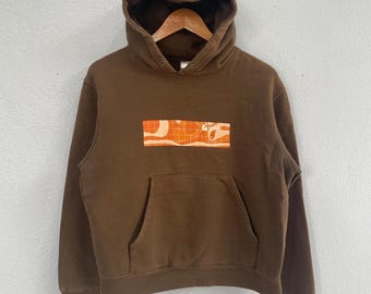 Sweat à capuche Y2K Gravis Box Logo - Pull marron chocolat pour patineur Y2K - Sweat-shirt rétro de marque Skate - Taille M