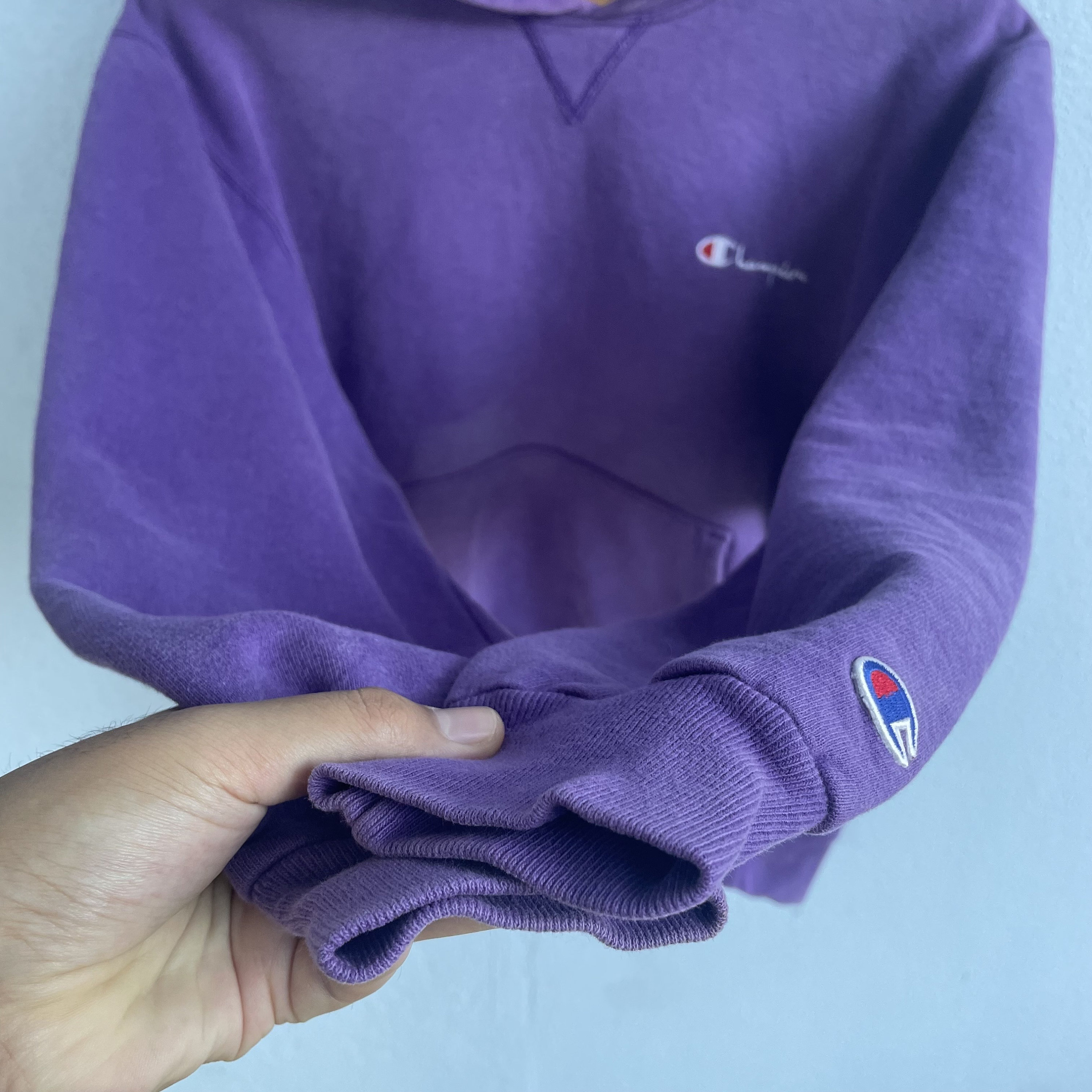 Vintage 90s Champion Small Logo Hoodie Purple Color Size X-large