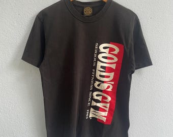 Vintage Gold's Gym T-shirt zwart - verticaal spelout graphic T-shirt - jaren 90 bodybuilding workoutshirt - retro Y2K Gymcore Streetwear - maat M