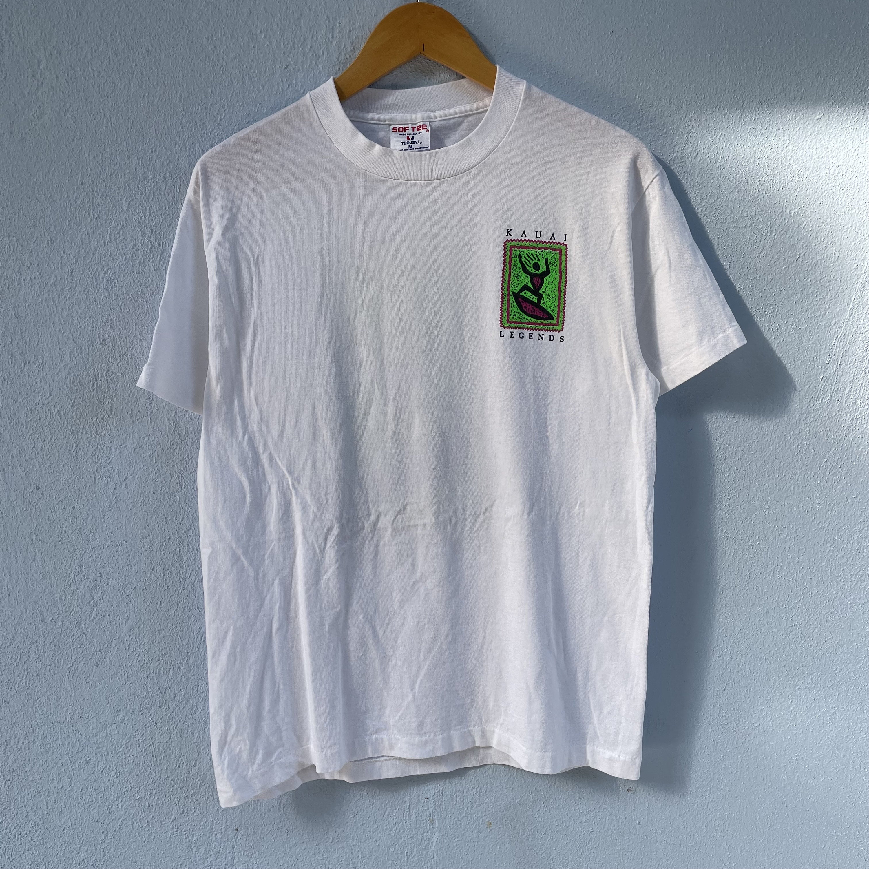Vintage 80s Kauai Legends T-shirt White - Hawaiian Surf Tee - Neon 
