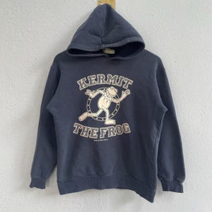 Y2K Kermit the Frog Hoodie - Retro Muppets Graphic Sweatshirt - Classic Cartoon Pullover - Nostalgic Character Apparel - Size Medium