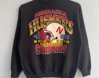 Vintage Nebraska Huskers 1995 National Champions Sweatshirt - Faded Black College Football Crewneck Graphic Size XL