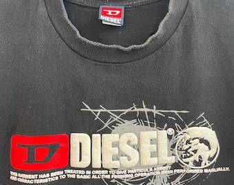 Vintage Diesel T-shirt Faded Black - Mohawk Logo Graphic Tee - Y2K