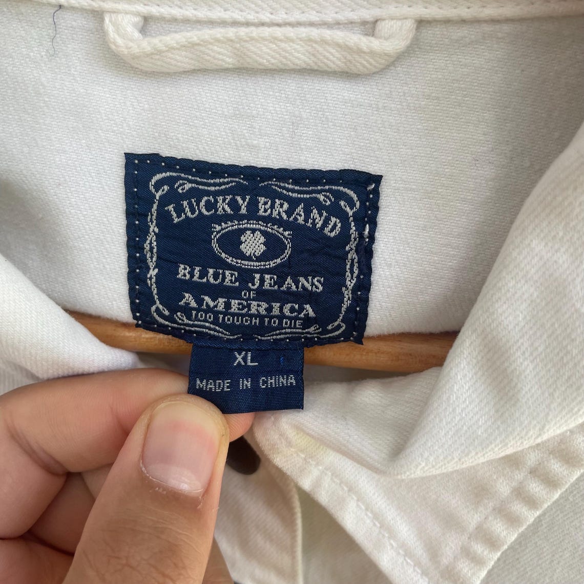 Lucky Brand Jacket - Vintage Style Cream Denim Coat - Button Up Jean Jacket - Off White Classic Trucker - Casual Spring Layer, foto 2 di 5