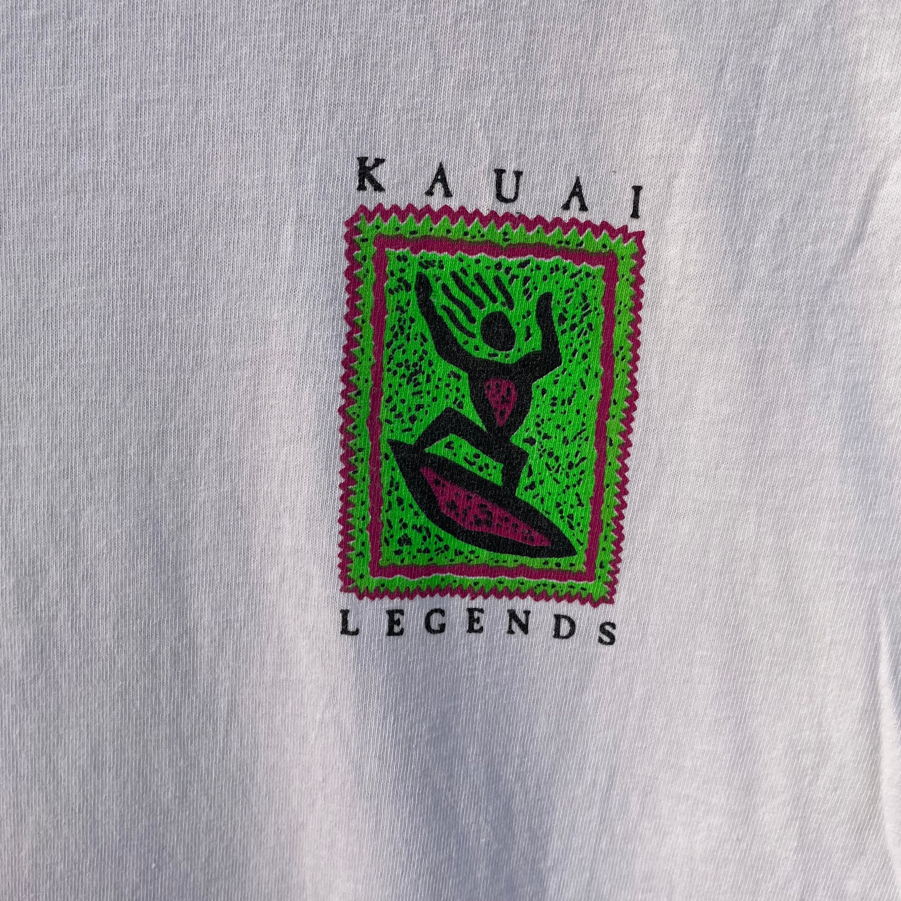 Vintage 80s Kauai Legends T-shirt White - Hawaiian Surf Tee - Neon 