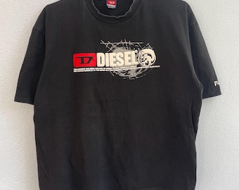 Vintage Diesel T-shirt Faded Black - Mohawk Logo Graphic Tee - Y2K