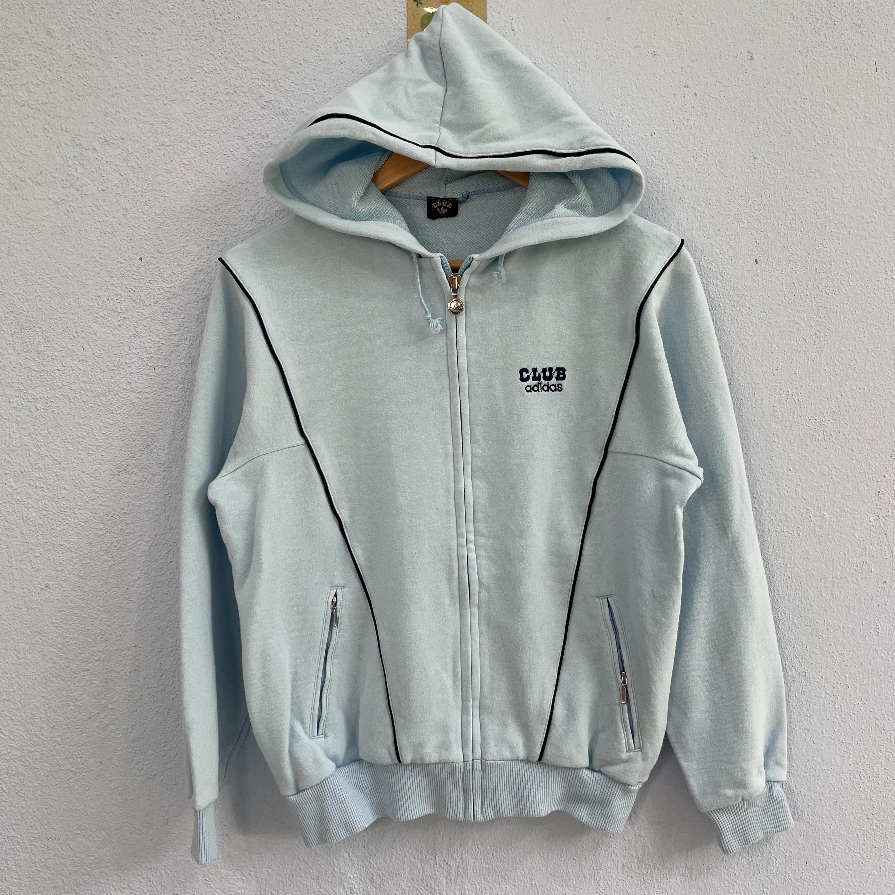 Vintage 90s Club Adidas Hoodie Light Blue - Retro Zip up Track 
