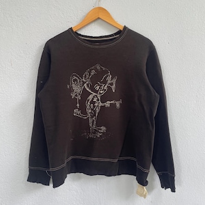 Distressed Graphic Grunge Sweatshirt - Avant-Garde Dark Art Pullover - Grunge Streetwear Crewneck - Unique Hand-Drawn Design - Size Large