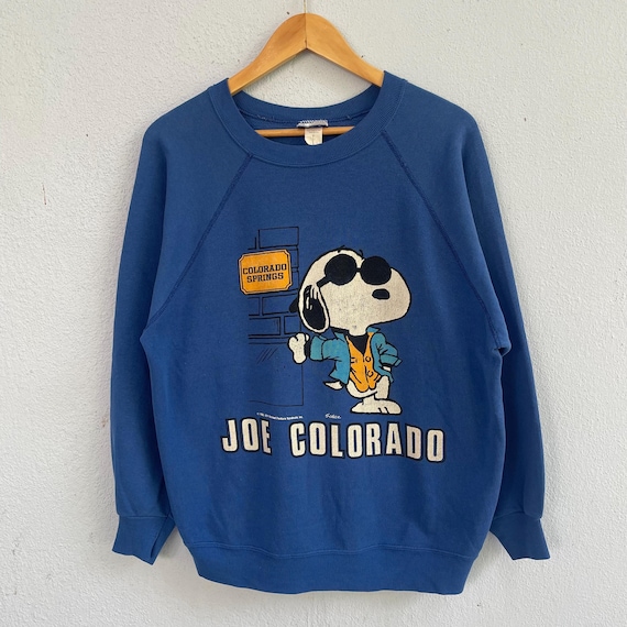 Vintage 80s "Joe Colorado" Snoopy Blue Crewneck Tultex Sweatshirt – Official Peanuts Springs Souvenir Retro Pullover – Size XL