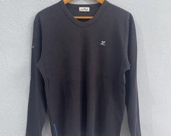 Vintage courreges paris embroided small logo v-neck sweater