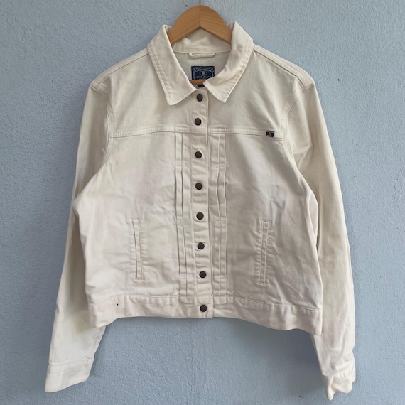 Lucky Brand Jacket - Vintage Style Cream Denim Coat - Button Up Jean Jacket - Off White Classic Trucker - Casual Spring Layer