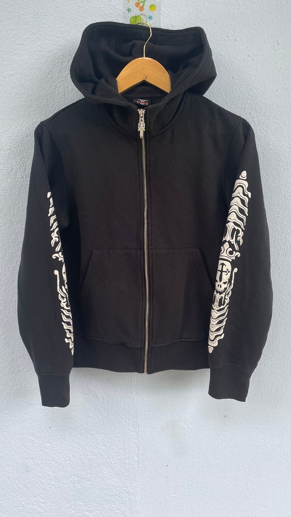 Vintage Gothic Zip up Hoodie - Y2K Skull Cross Back Graphic