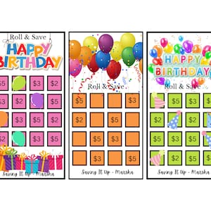 Happy Birthday Savings Challenge, Roll & Save, Savings Challenge, Birthday savings