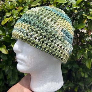 Handmade Crochet Colorful Beanie Hat Women Men Unisex Green - Ready To Ship