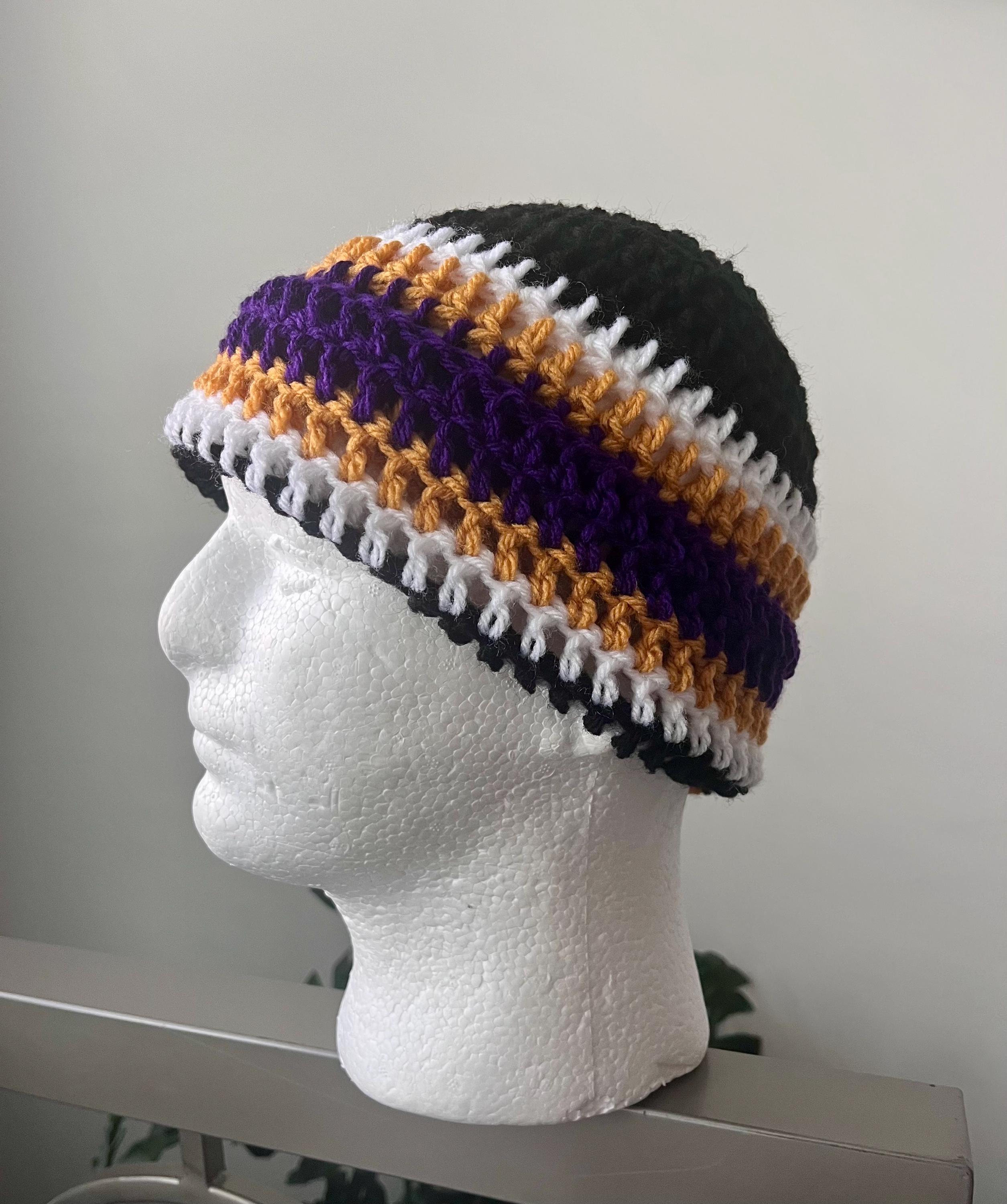 Bonnet Crochet Artisanal Français - Fils Fantaisie Mauves - Pièce Unique - Neuf Sans étiquettes