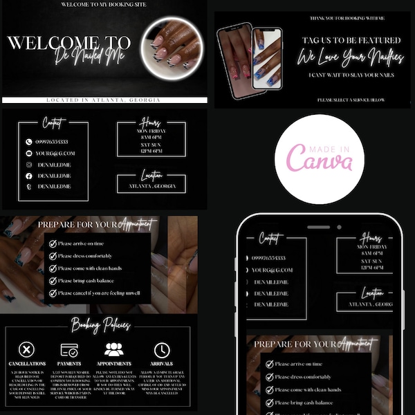 Acuity Scheduling Template, Nail Tech Acuity Scheduling Template, Nail Tech Branding, Nail Tech Website, Canva template, Editable template