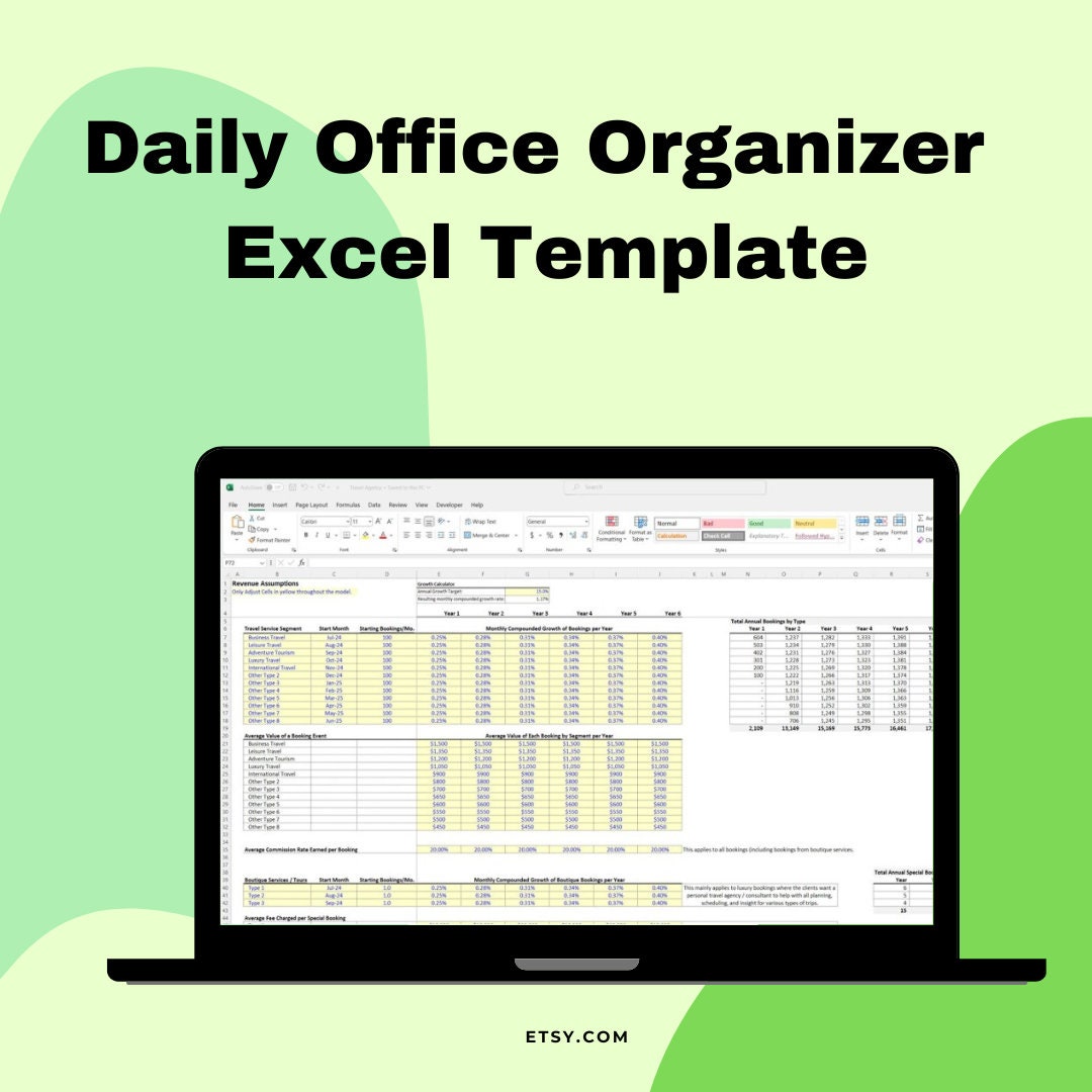 Daily Office Organizer Excel Template - Etsy