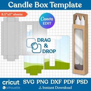 Candle Box Template, Candle Box Svg, Unscented Chandelier Candle Box Template, Tall Candle Box, Pull Box Template, DIY Box, Canva Editable
