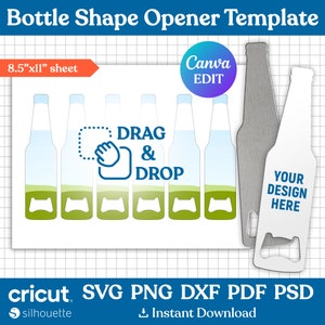 Bottle Shape Bottle Opener Template, Bottle Opener Template Svg, Beer Bottle Opener Sublimation Template, Blank Template, Canva Editable