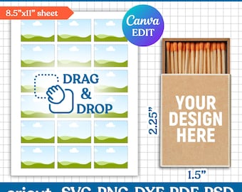 Matchbox Label Template, Match Book Svg, Matchbox Template, Match Box, Match Box Sticker, Blank Template, Printable, DIY, Canva Editable