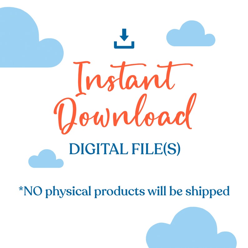 K&ouml;nnte beinhalten: Eine Grafik f&uuml;r digitalen Download mit einem blauen Download-Pfeil, dem Text "Sofort-Download" und dem Text "DIGITALE DATEI(EN)" in Blau. Der Text "*KEINE physischen Produkte werden versandt" ist in Schwarz.