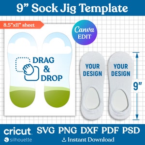 Sock Jig Template Bundle, Sock Jig Sublimation, Sock Insert Template, Ankle Sock Template Svg, No Show Sock Template, png, Canva Editable image 5