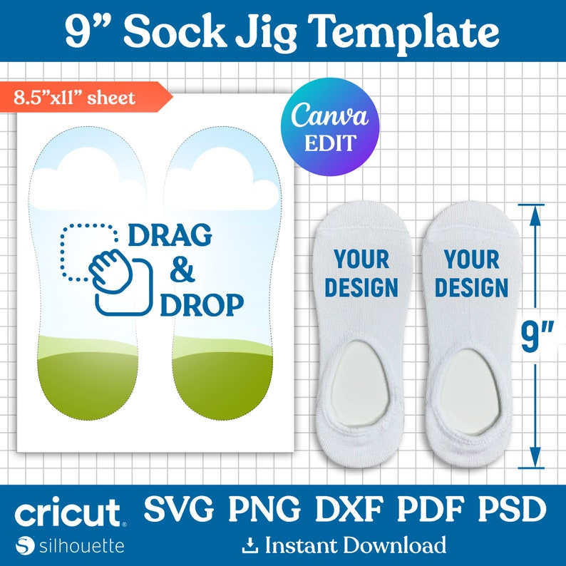Sock Jig Template Bundle, Sock Jig Sublimation, Sock Insert Template, Ankle Sock Template Svg, No Show Sock Template, png, Canva Editable image 5