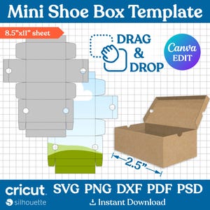 Mini Shoe Box Template, Shoe Box Svg, Sneaker Box Template, Shoe Box Party Favor, Gift Box Svg, Box With Lid Template, png, Canva Editable