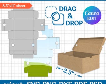 Mini Shoe Box Template, Shoe Box Svg, Sneaker Box Template, Shoe Box Party Favor, Gift Box Svg, Box With Lid Template, png, Canva Editable