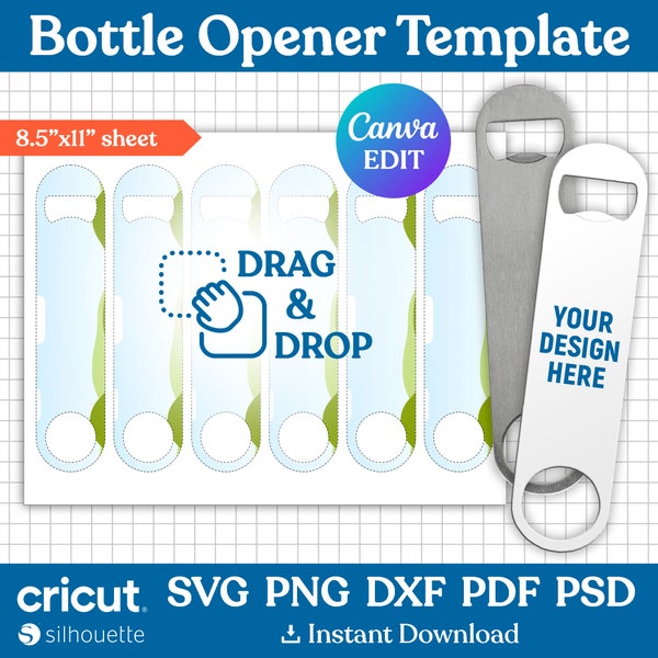 Bottle Opener Template Svg, Stainless Steel Bottle Opener, Beer Bottle Opener Sublimation Template, Blank Template, png, Canva Editable