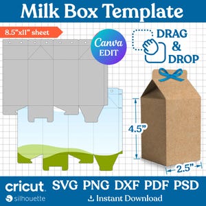 4.5" Milk Box Template, Milk Carton Box Template, Milk Favor Box Svg, Party Favor Box, Box Template, Gift Box Svg, DIY Box, Canva Editable